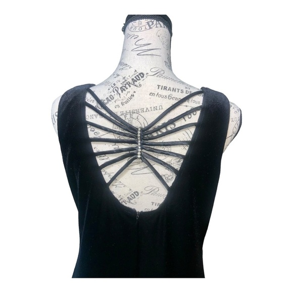 Another Thyme Vintage Black Velvet Rhinestone Maxi Dress Old Hollywood Glam 20’s - Picture 4 of 5